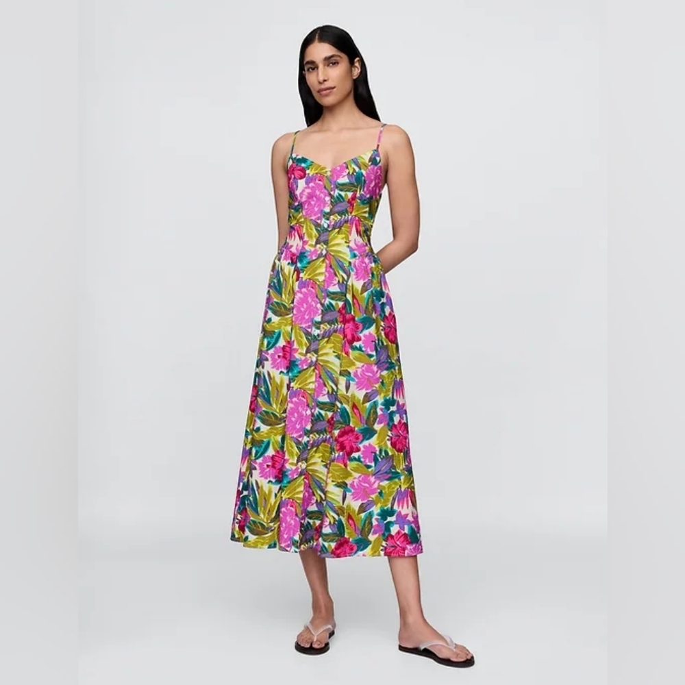 GAP Floral Midi Dress - Pink, Purple, Green M